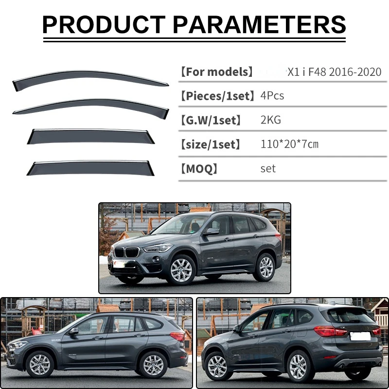Car Windscreen Window Visor Vent Shade Rain Sun Wind Guard Deflectors Chrome Trims For BMW X1 E84 F48 F49 2009 -