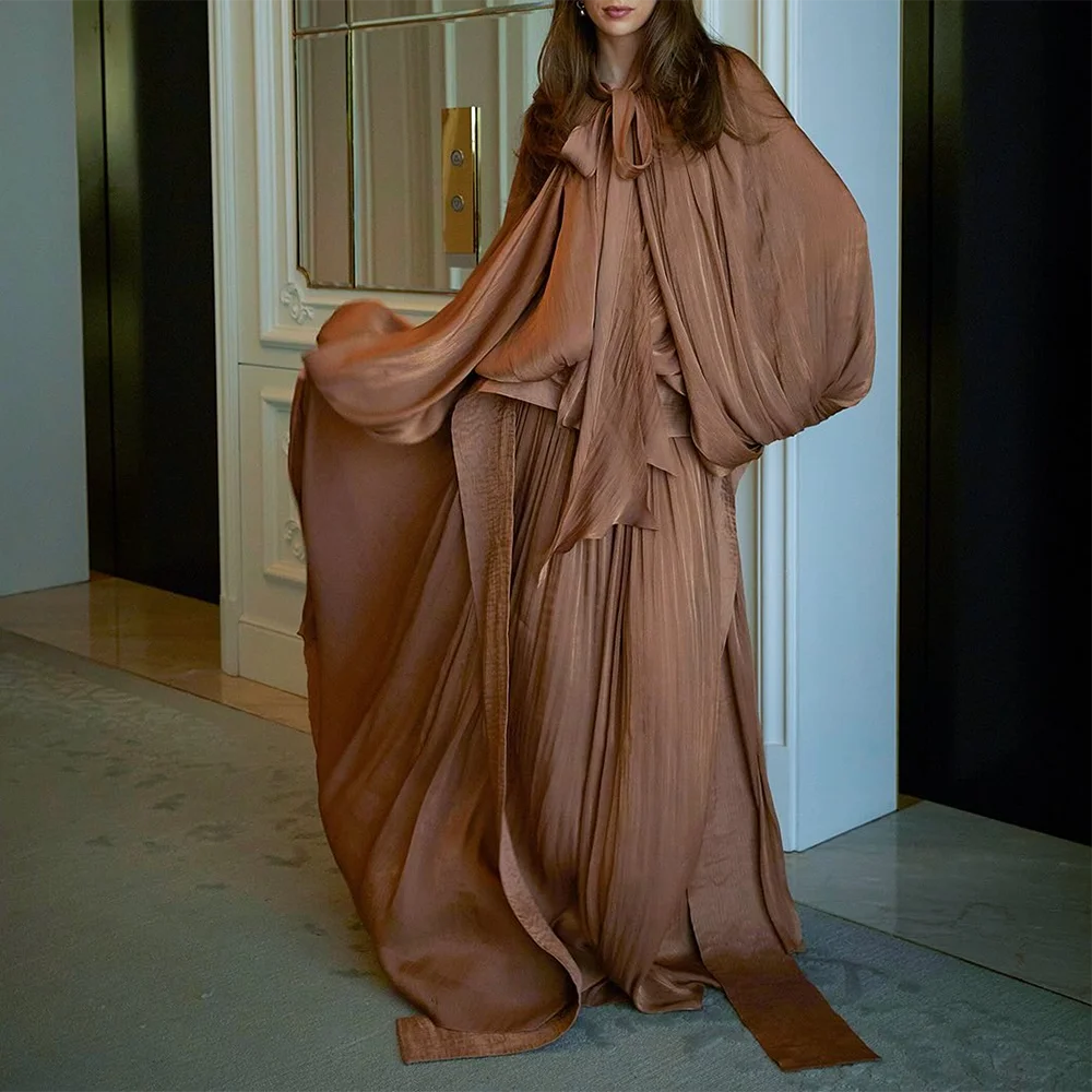 TWOTWINSTYLE Solid Elegant Chic Dresses For Women Stand Collar Long Sleeve High Waist Patchwork Lace Up Dresses Female Style New 2