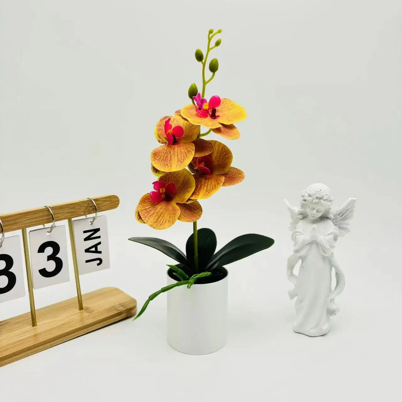 Bonsai Simulated Butterfly Orchid Artificial Potted Plant Desk Dining Table Home Office Vase Wedding Home Room Decoration Gift