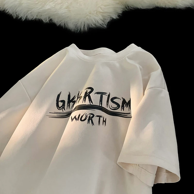 

Summer Men T-Shirt Korean College Style T-shirts Casual Letter Printing Tops Crewneck Short Sleeve Tees Harajuku Unisex Tshirts