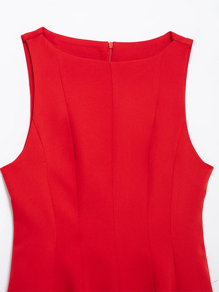 TFMLN Elegant Women's Solid Pleated Mini Dresses 2025 New O-neck Sleeveless Chic Party Dress Sweet Back Zipper Causal Dress