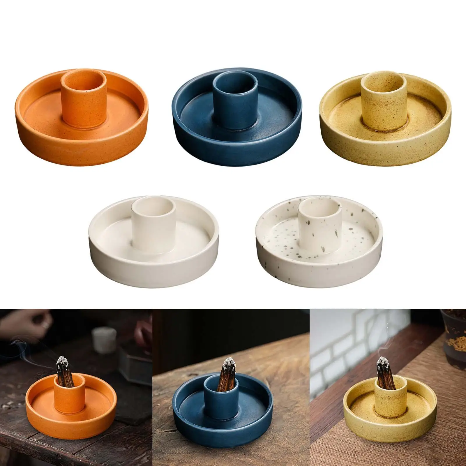 Sage Holder Palo Holder Round Gift Ceramic Desk Candle Holder Incense Burner Incense Holder for Desk Office Living Room