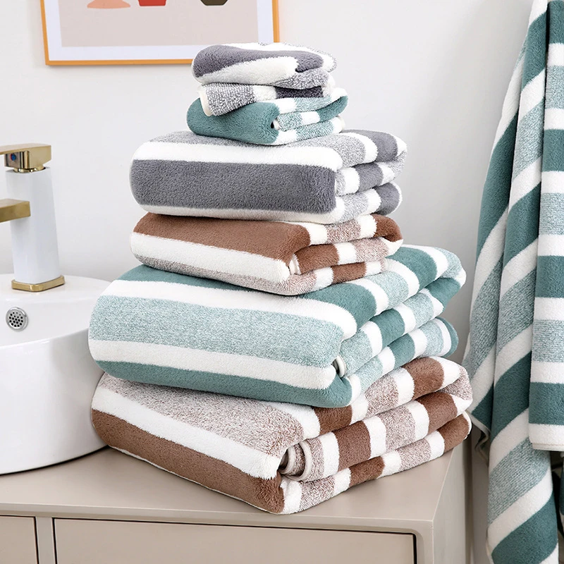 70x140cm Striped Soft Quick Drying Absorbent Bath Towels for Daily Cozy Use Thickened Soft Face Towel Home Bathing Hand Towels