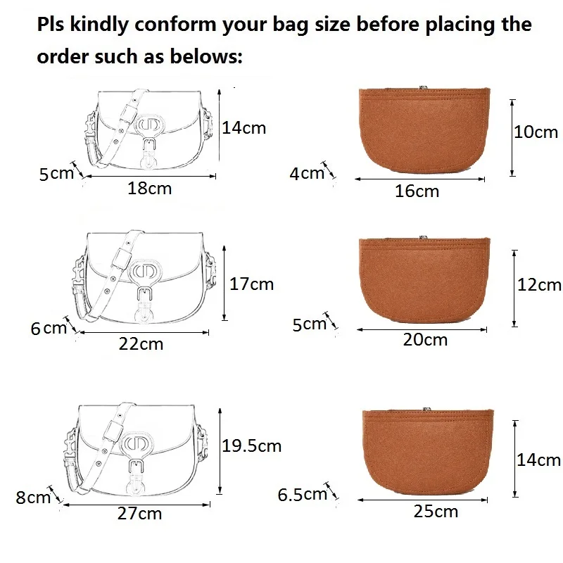 Felt Insert Bag Organiser Insert for D BOBBY Bag Organizer Multi Pocket Compartment Storage Inner Lining