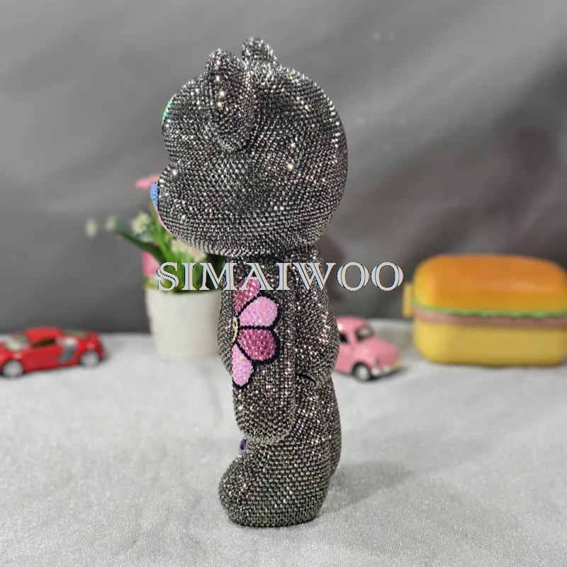 Strass-Sonnenblumen-Bär-Figur, Acrylharz, Edelsteine, eingelegte Tierpuppe, glitzernde Heimdekoration, Ornament, handgefertigtes Mosaik-Geschenk – Detail 2