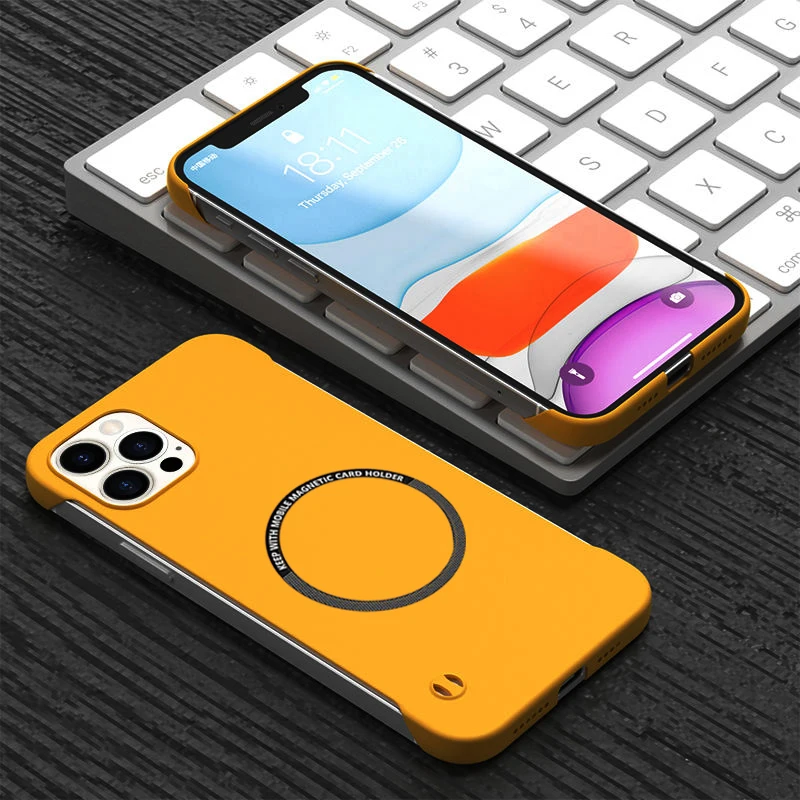 Funda de teléfono de PC dura sin marco con placa de hierro magnético para Magsafe iPhone 14 15 13 12 11 Pro Mini XR XS Max X 7 8 Plus_voghion.com