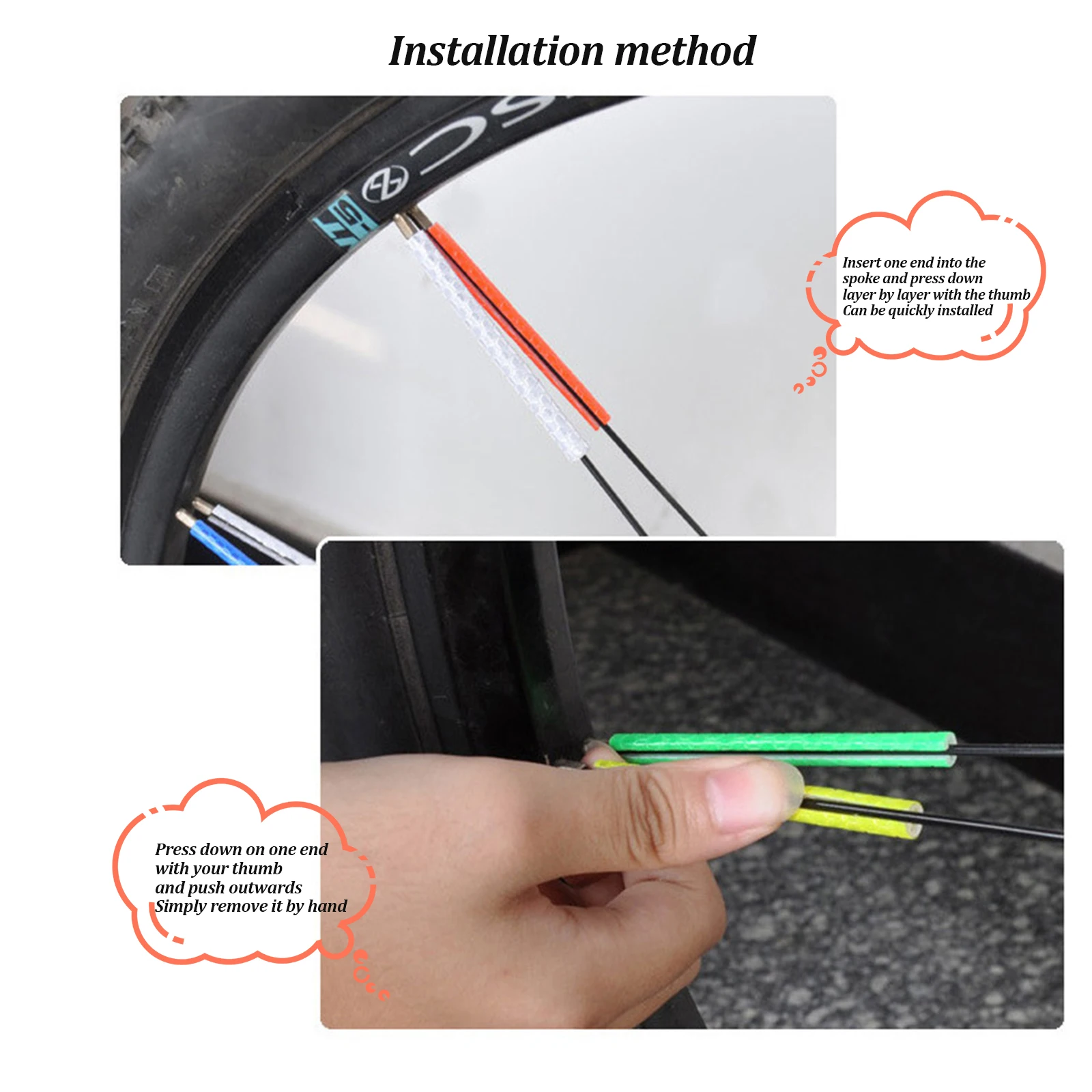 12Pcs Bike Riding Wheel Rim Spoke Mount Clip Tube Waterproof Warning Light Strip Reflector Reflective Outdoor Bicycle 75mm