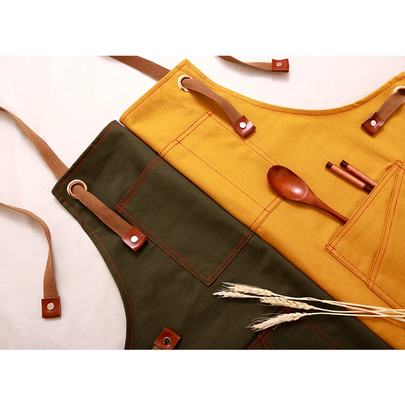 Anpassbare florale Künstler-Kochschürze im europäischen Stil, bedrucktes Logo, für Männer und Frauen, Küche, Café, Friseur-Overall für Künstler – Detail 2