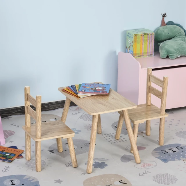 Qaba Kids Table en bois et 2 chaises Table à manger pour enfants