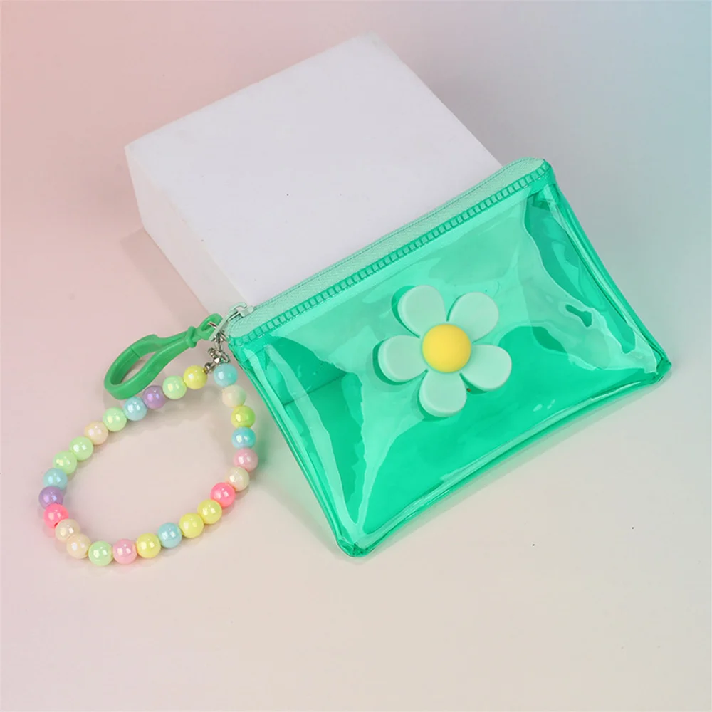 Flower Transparent Coin Purse Colorful Mini Portable Earphone Storage Bag With Key Chain Card Holder Organizer Zipper Wallet