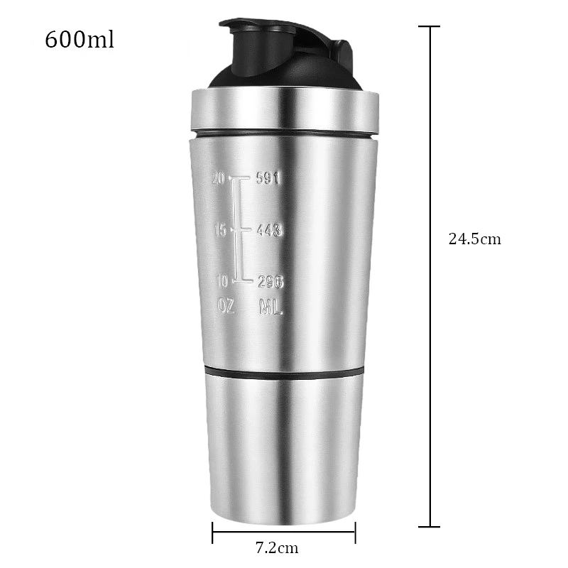 Protein shaker cup stainless steel portable fitness sports nutrition water bottle