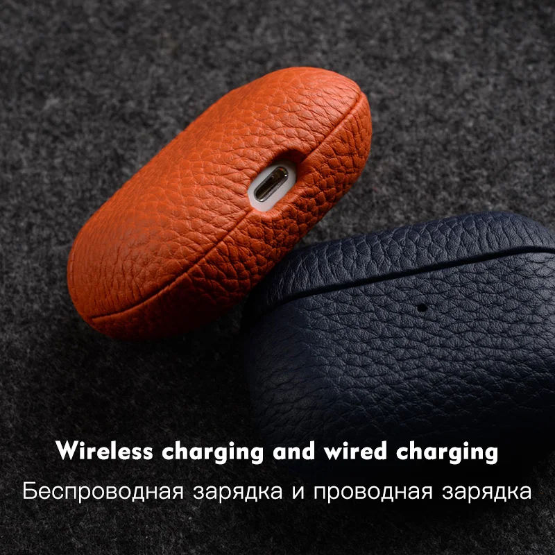 Genuíno para Airpods Fone de Ouvido Case para Apple Natural do Couro Case Bluetooth Airpods 3 2 Acessórios Lichia Padrão Natural do Pro - Image 5
