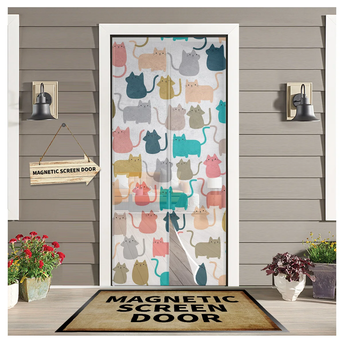 

Kawaii Cat Animal Cartoon Color Kitchen Door Curtain Mosquito-proof Window Screen Bedroom Magnetic Door Curtain