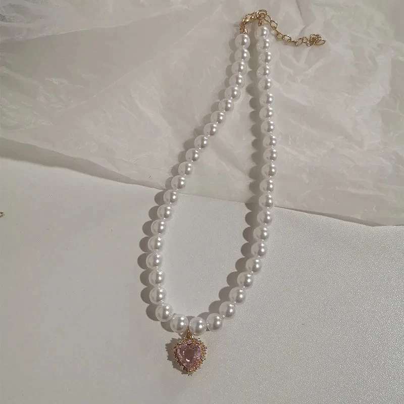[GET ME BLING] 韓国☆Color Heart Pearl Necklace Kpop Gift Amazon|kpop Heart Pendant Pearl Choker - Women's