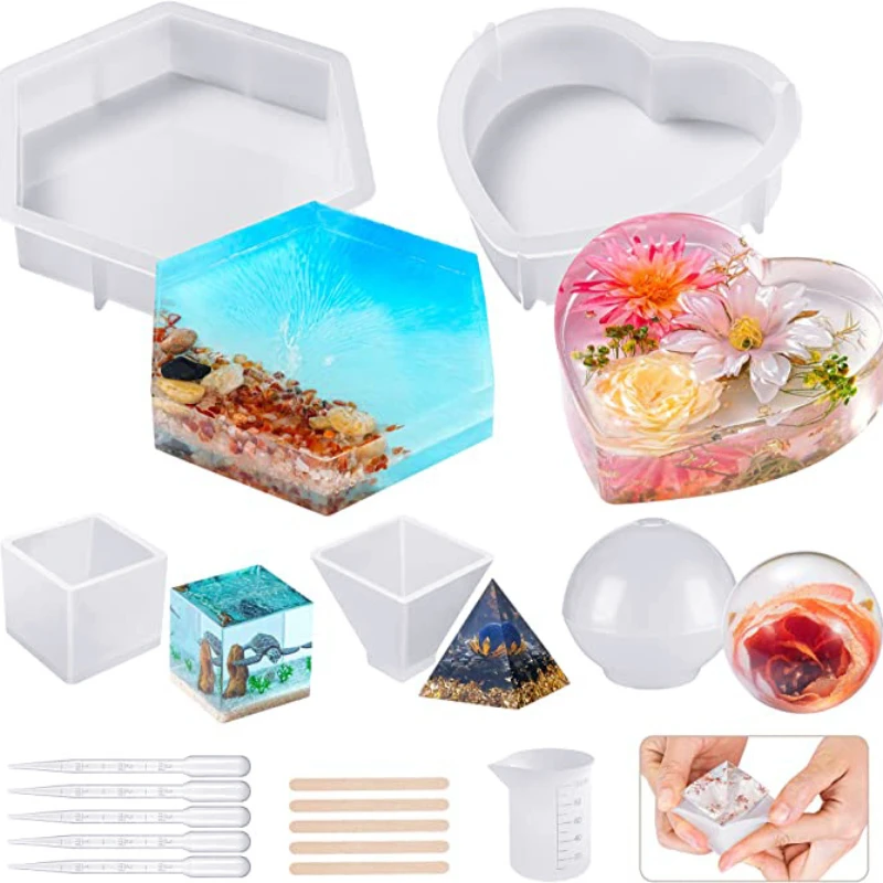 

Crystal Drop Gel Geometry Large Cube Specimen Love Circle Rectangle Mirror Surface DIY Resin Silicone Mold Home Decor