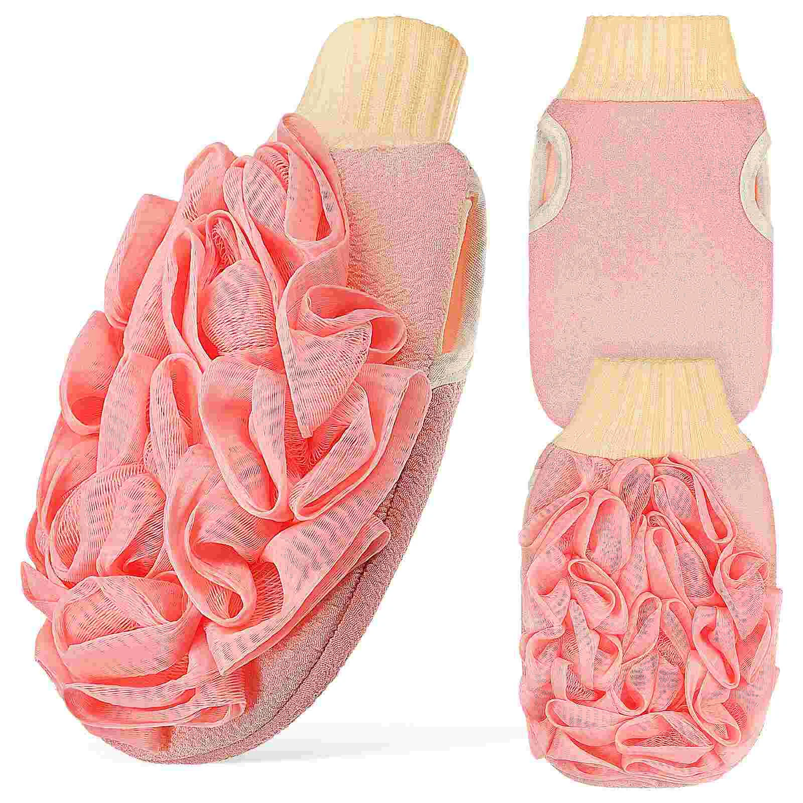 

3 Pcs Cherry Powder Dedicated Gloves Deep Exfoliating Bath Sponge Body Scrubber Shower Puff