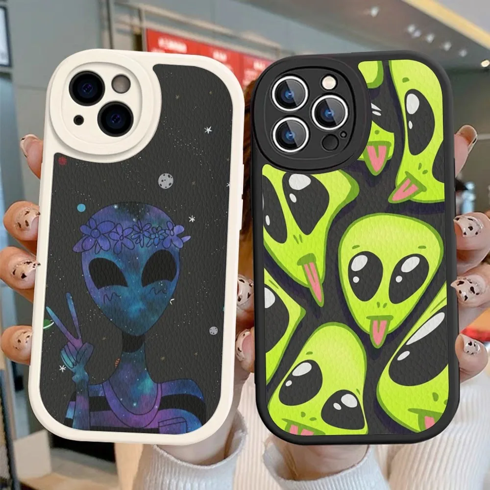 

Cute Cartoon Alien Space Phone Case Hard Leather For iPhone 14 13 12 Mini 11 14 Pro Max Xs X Xr 7 8 Plus Fundas