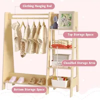 Kids Dress Up Storage with Mirror, Kids Closet with 5 Hanger and Stickers, Opening Hanging Costume Closet Wardrobe for Kids 2