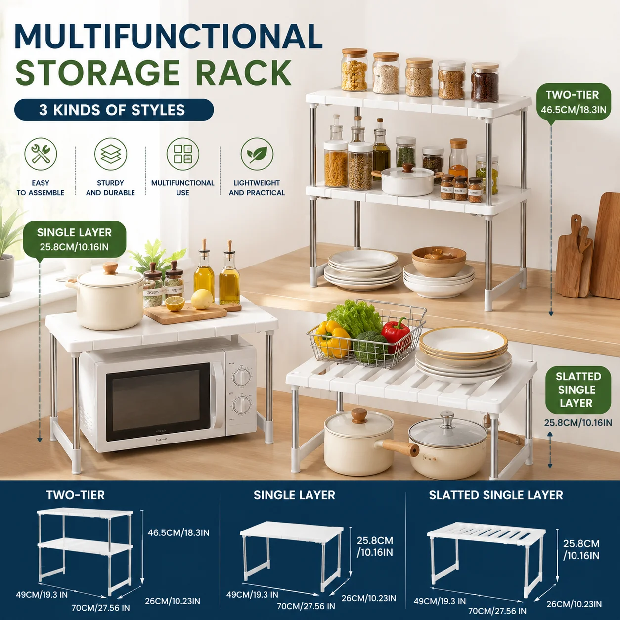 White Kitchen Pantry and Countertop Organizer Shelf