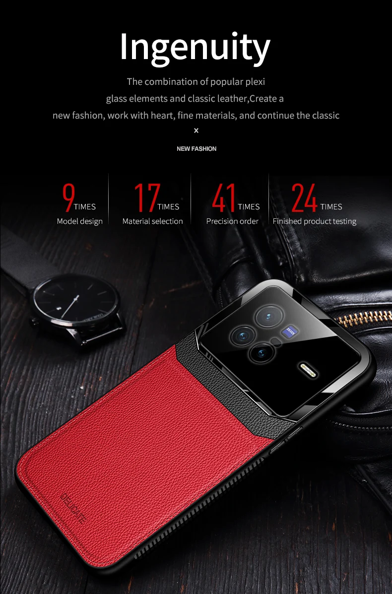 KEYSION Fashion Shockproof Case für VIVO X80 Pro 5G PU-Leder Spiegelglas Weiche Silikon-Telefonrückseite für IQOO 9 Pr_voghion.com