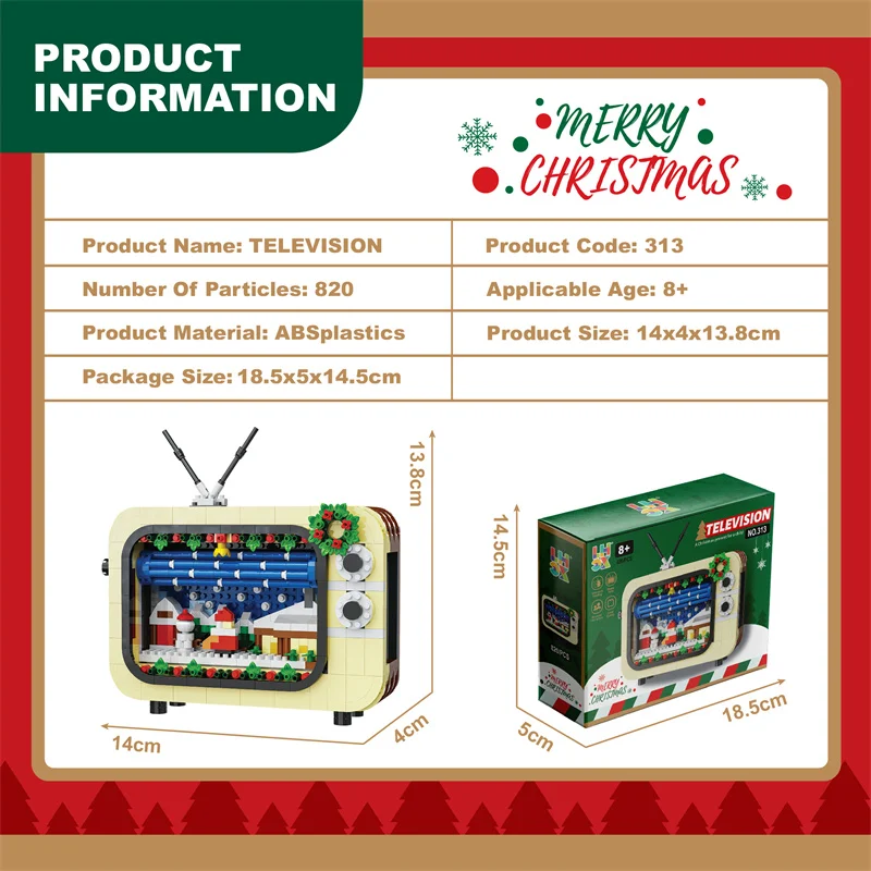 Christmas Gifts Tree TV Santa Claus Model Building Blocks Snow Man Sled Assembly Decoration Bricks Toys For Kids Holiday Gift