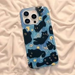 Celestial Black Cats Silicone Phone Case with Moon and Stars Design - iPhone SE (2020) (1)