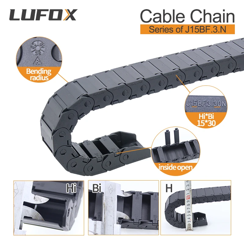 High Quality 1-meter cable drag chain semi enclosed inner opening series J15BF.3. N 15 * 15 * 20 30 40 50