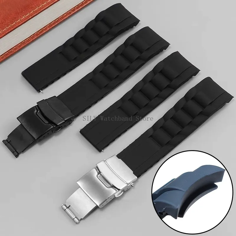 Curved Silicone Sport Watch Band with Folding Buckle - Unisex Replacement Wristband Bracelet