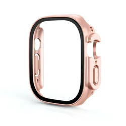 Premium Protective Cover with Screen Protector for Apple Watch Ultra - 49mm Tempered Glass and Durable Case Accessories (Rose gold 27)