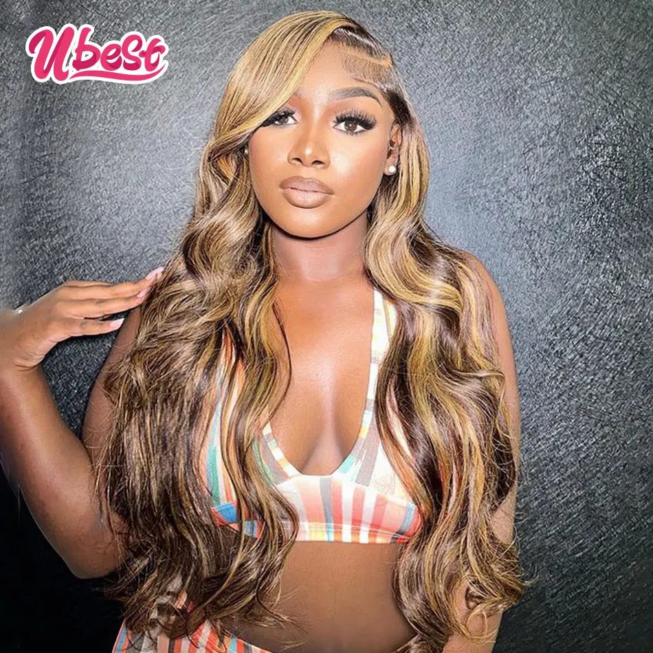 

Highlight 27 Body Wave 13X4 Lace Front Wig Transparent Lace Frontal Wig #27 Colored Human Hair Pre Plucked Closure Glueless Wigs