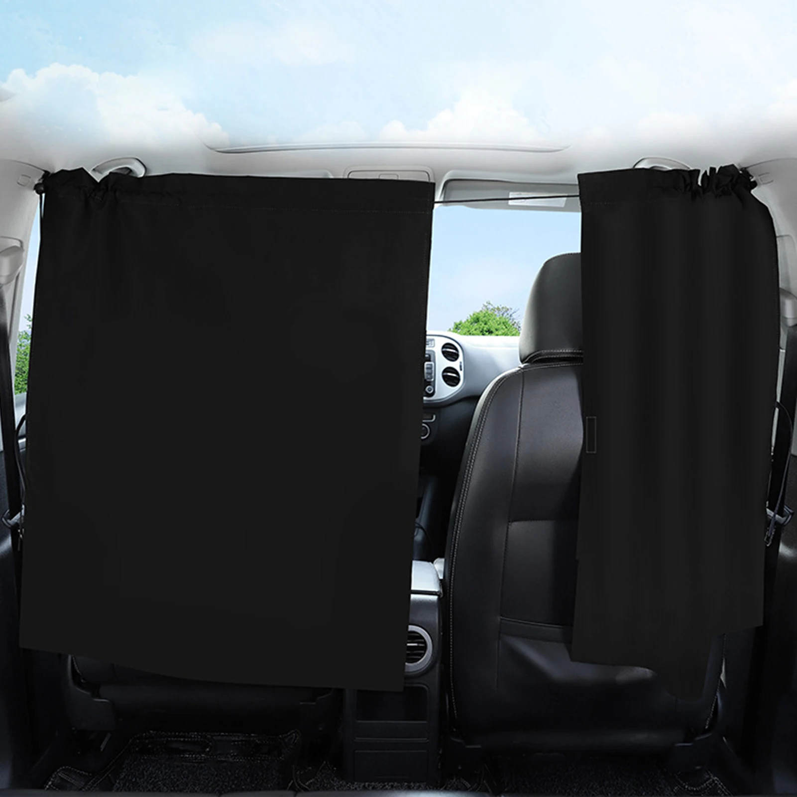 Car Front Rear Seat Divider Curtain Taxi Cab Divider Van Cabin Curtain Campervan Black Protective Privacy Window Sunshade Cover