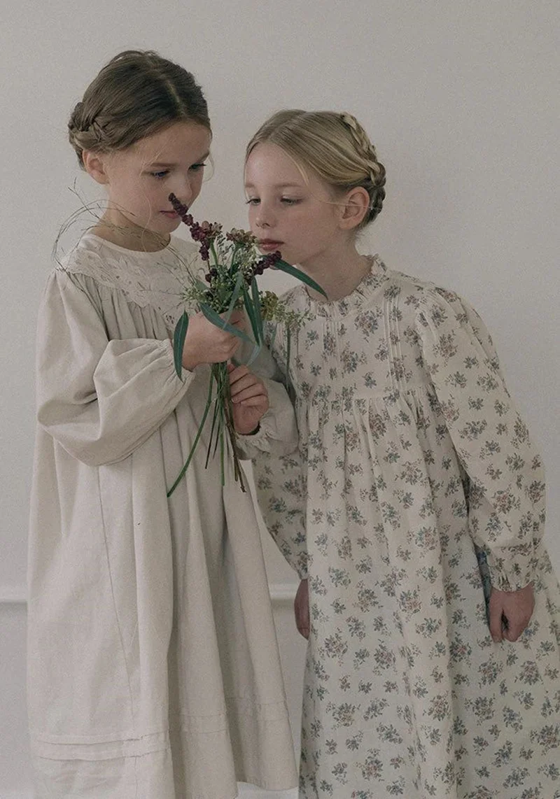 Lou Autumn Winter Long Sleeve Girls Dress Floral Striped Pricess Lace Dresses for Birthday Party