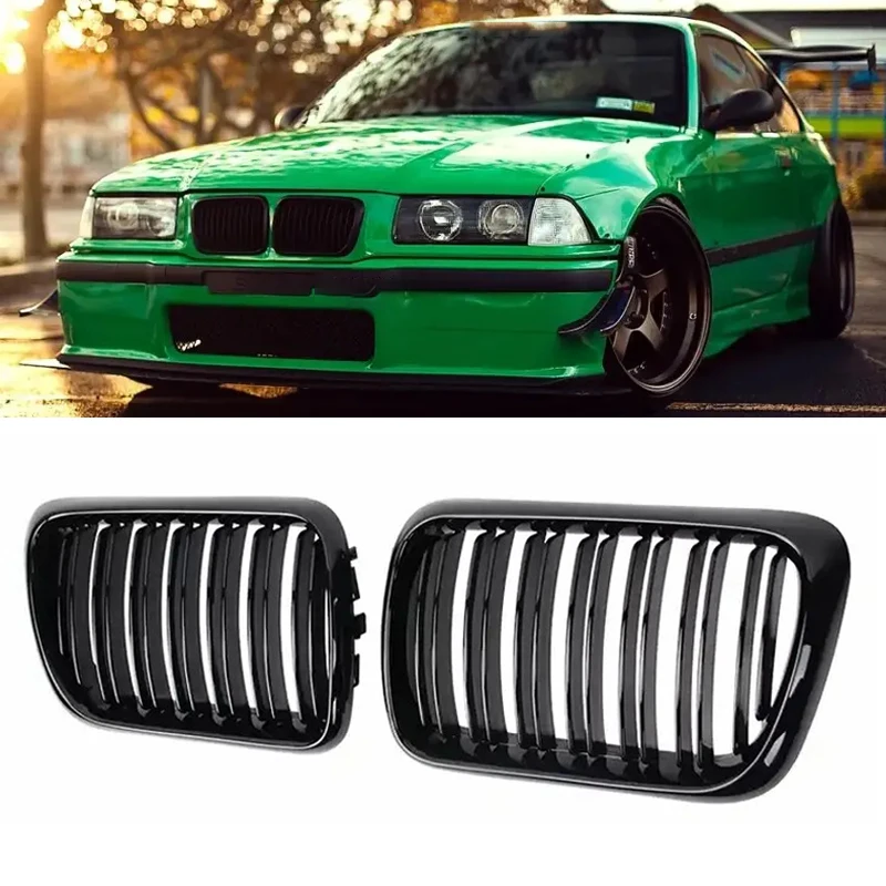 

Car Front Kidney Grill Gloss Black M Double Slat Hood Grille Racing Grills For BMW 3 Series E36 325i 320i 328i 318i 1997-1999