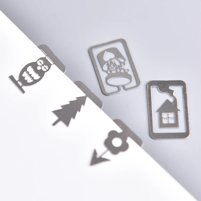 20pcs/box Mini Metal Bookmark Clips Cute Cartoon Animal Plated Sliver Bookmarks Stationery Gift book line marker Random Style