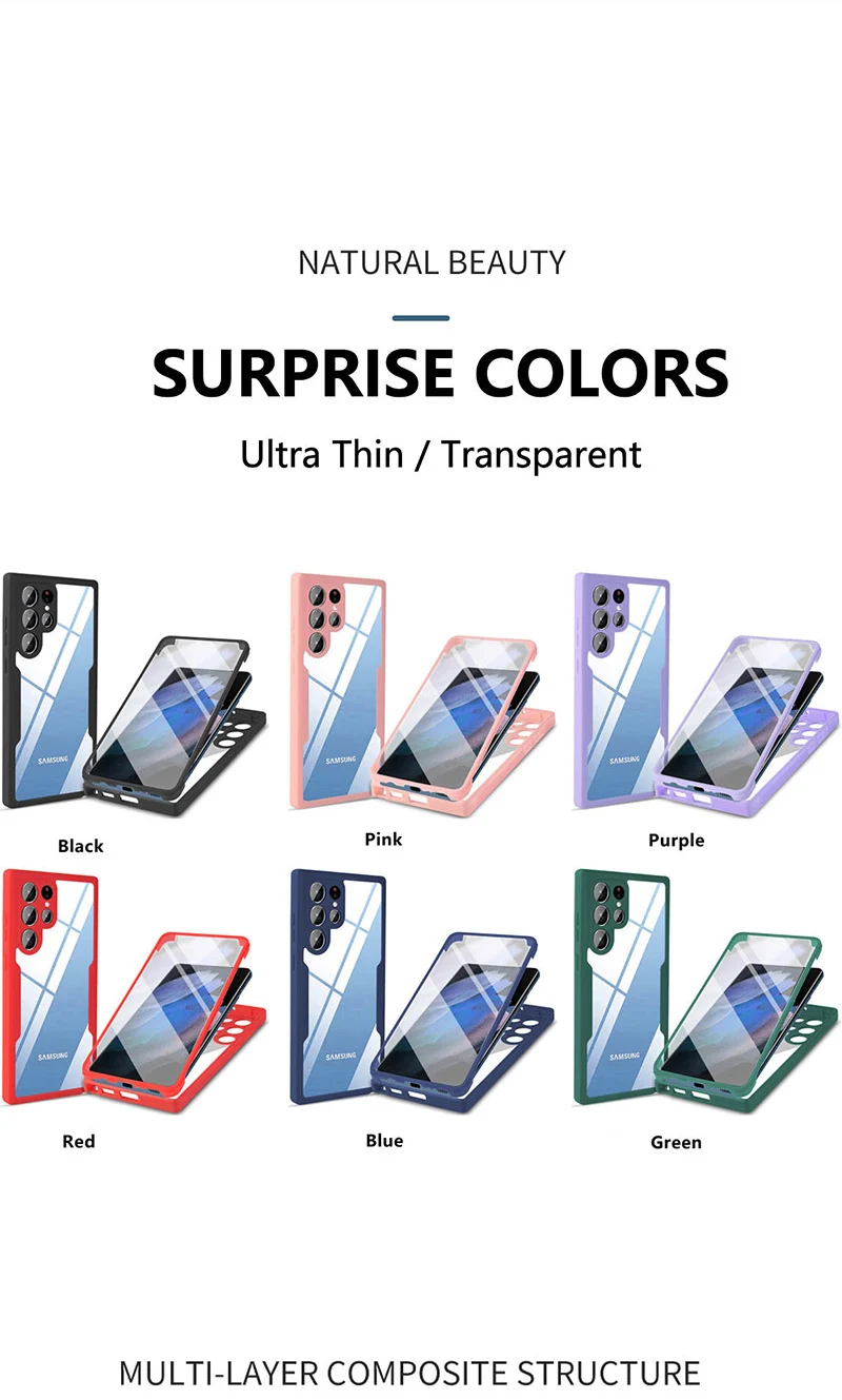 s22 ultra case 360 Full Cover For Samsung Galaxy S22 Ultra S21 FE A72 A52 A32 A22 A12 A21S A71 A51 A02S A03S Transparent Shockproof Phone Case s22 ultra case