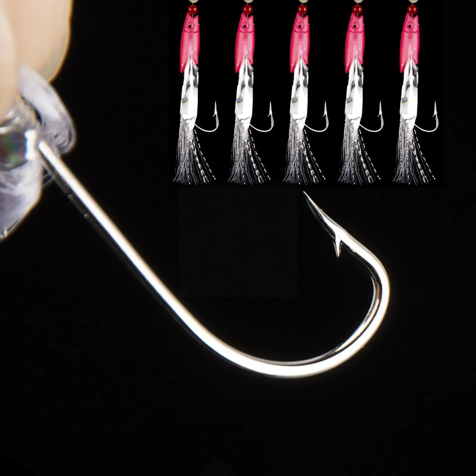 5 Packs/lot String Fishhook Sabiki Fishing Hook Bionic Luminous Beads