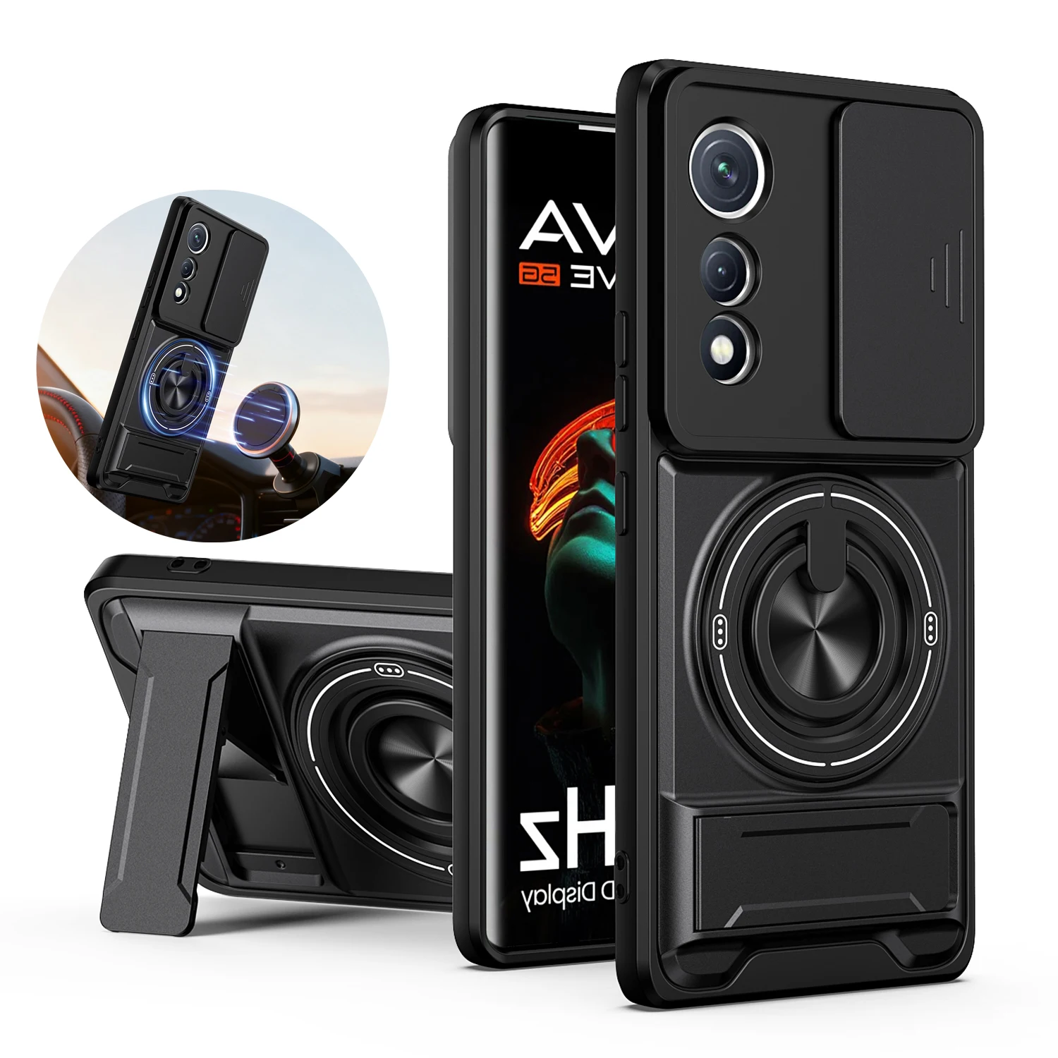 Rotatable Slide Camera Protection Ring Stand Shockproof Phone Case Cover