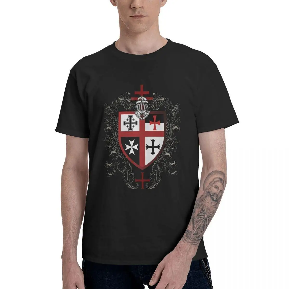 

Casual Shield Cross Medieval Warrior Sword Knights Templar T-Shirt for Men 100% Cotton T Shirts Short Sleeve Tees Printed Tops