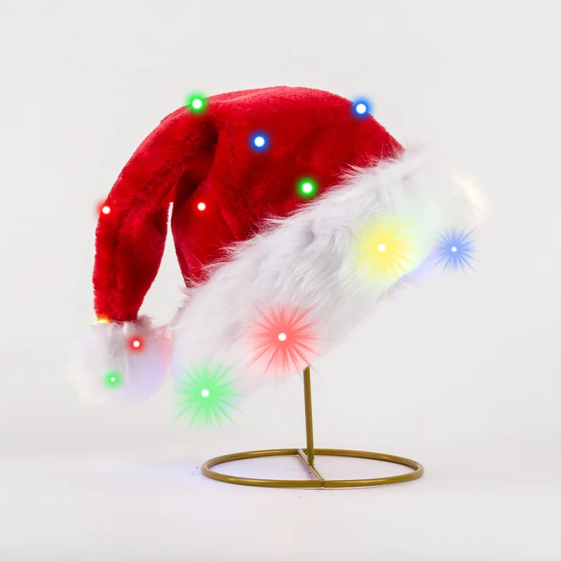 Plush Christmas Hat Merry Christmas LED Light Hat New Year Red Santa Claus Hat for Kids Adult Xmas Gift Parent Child Hat