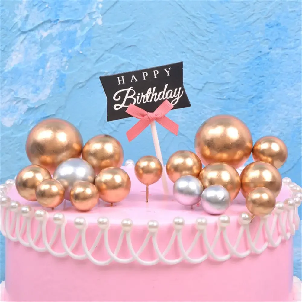 Lovely Gold Silver Ball Cake Topper 10pcs Birthday Cup Cake Decoration Baby Shower Kids Birthday Party Wedding Favor Supplies party decorations birthday party supplies cake topper cake decorations cake toppers
