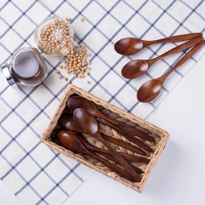 Wooden Spoons Tablespoons 5 Pieces Japanese Style Long Handle Nanmu Wooden Soup Spoon Set P 6