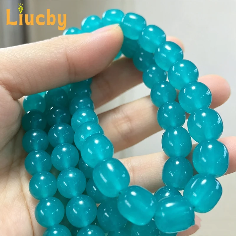 Naturstein Amazonit Blauer Chalcedon Jadeperlen für Schmuckherstellung DIY Glänzende Halsketten Ohrringe Ringe 15' Strang