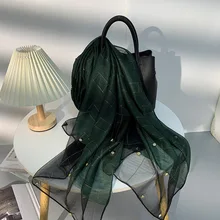 

Luxury Fashion New Style Sun Protection Scarf Organza Shawl Muslim Hijab Solid Color Scarf Beach Towel Thin Nail Drill Scarf