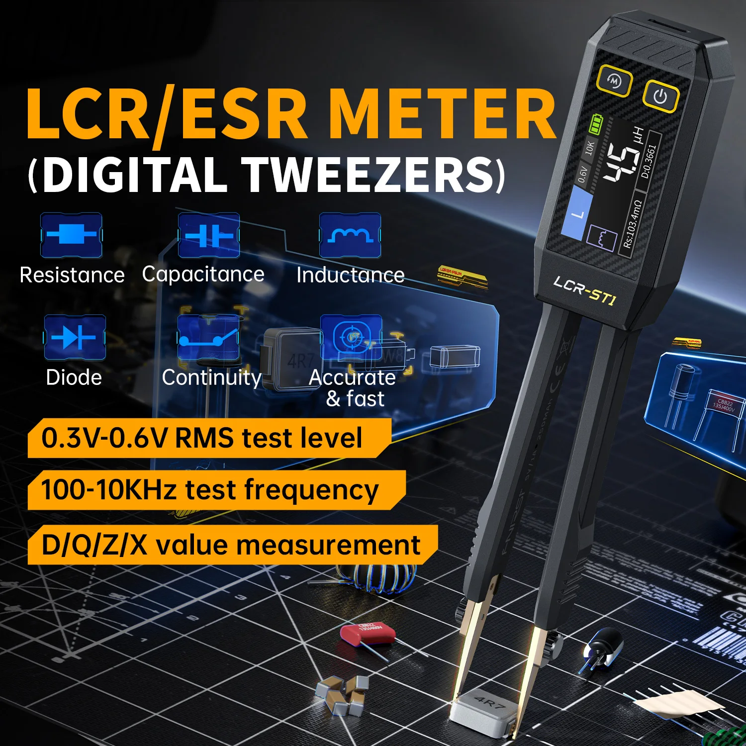 LCR Meter Tester Smart Bridge Tweezer Kit LCR digital bridge tester Digital bridge measuring instrument LCR measuring instrument resistance inductivity capacity part test (LCR-ST1 Tweezer Bridge LCR Meter Tester Smart Bridge Tweezer Kit LCR digital bridge tester Digital bridge measuring instrument LCR measuring instrument resistance inductivity capacity part test (LCR-ST1 Tweezer Bridge