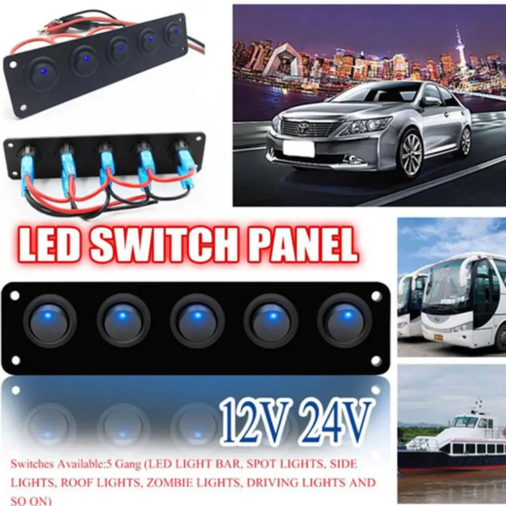 

Premium 12V Switch Box Panel - (5) ON/OFF Rocker Switch with LED Light - Dimensions: 16.5X4X3CM(L*W*H)