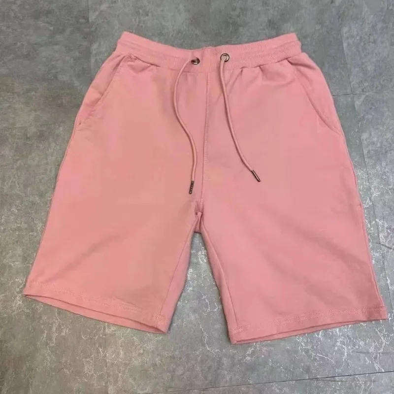 Summer Solid Color Casual Men's Short Pants Elastic Waist Straight Knee Length Pants