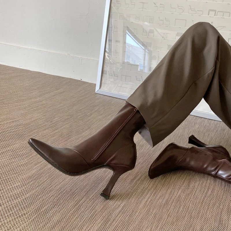 

Женские ботинки в стиле ретро, женские ботинки, классические ботинки на высоком каблуке, ботинки с острым носком, модные женские ботильоны на тонком каблуке