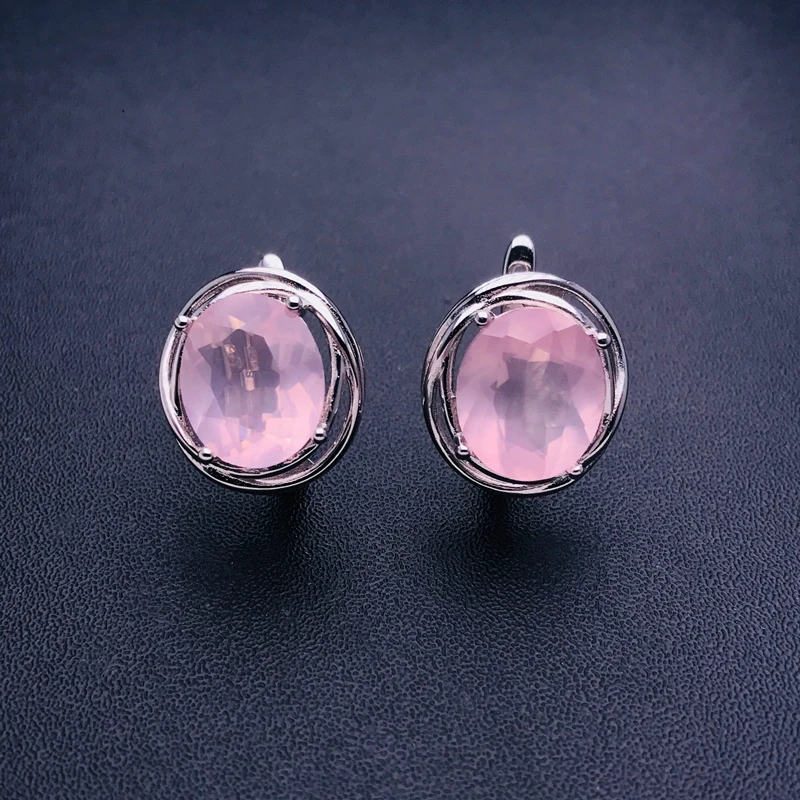 CSJ Elegant Natural Rose Quartz Earring 925 Silver Sterling Gemstone 10*12mm 8ct Fine Jewelry for Women Party Christmas Gift 2