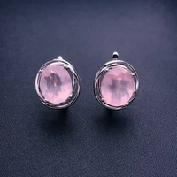 CSJ Elegant Natural Rose Quartz Earring 925 Silver Sterling Gemstone 10*12mm 8ct Fine Jewelry for Women Party Christmas Gift 2