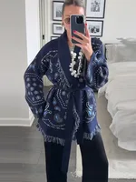 Vintage Tassels Print Women's Print Cardigan V-Neck Lace Up Full Sleeve Spliced Sweaters 2025 Autumn Lady All-match Kintwears - Image 6